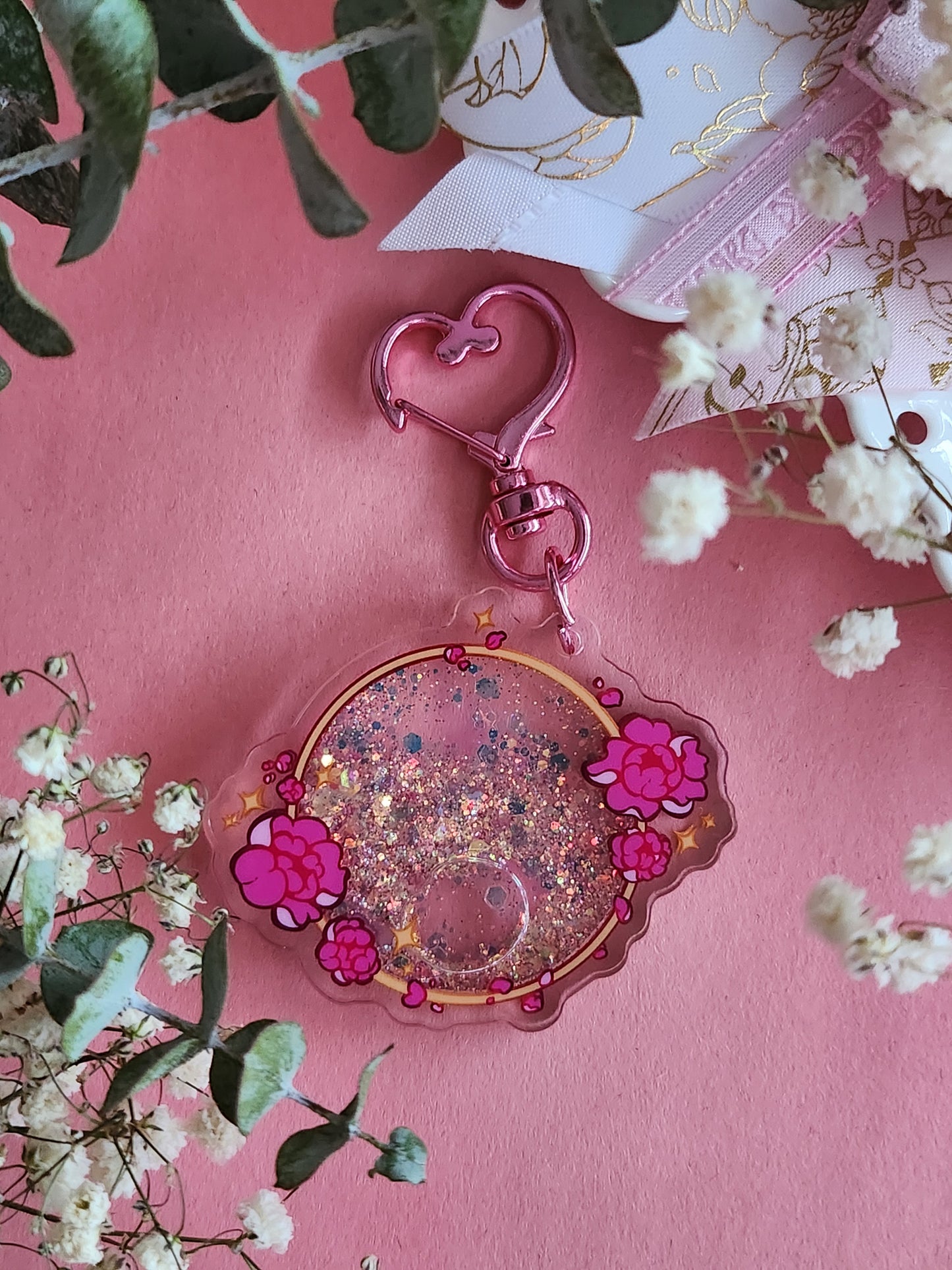 Pink Peony Shaker Keychain